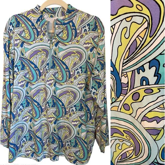 Lulu B Tops - Lulu B.UPF 50+ Long Sleeve 1/4 Zip Top Women's Size 1X Psychedelic Swirl Print